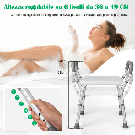 Shower Chair With Detachable Padded Arms, Height Adjustable