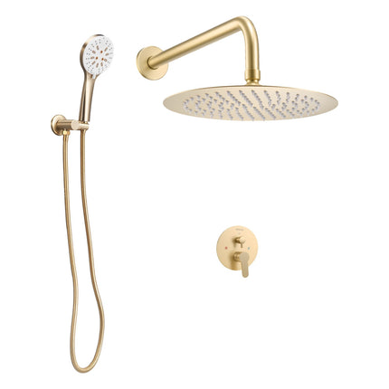 Shower Faucet Set, 10-Inch Rain Head, Handheld, Brushed Gold