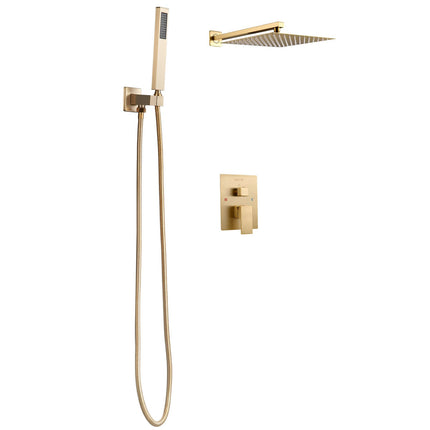Shower Faucet Set, 10-Inch Square Rain Head, Handheld, Brushed Gold