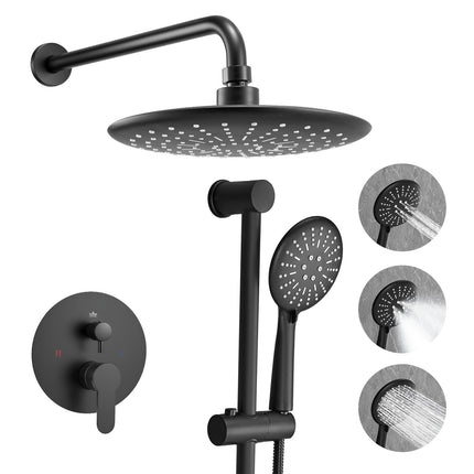 Shower Faucet Set, 9-Inch Rain Head, Handheld, Brass Valve