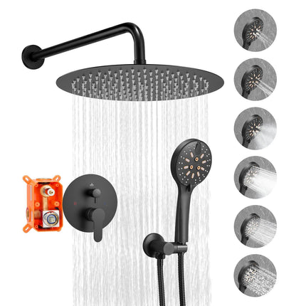 Shower Faucet Set, Matte Black, 12-Inch Rain Head, Handheld