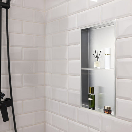 Shower Niche, 25 x 13 in Double Shelf 304 Stainless Steel