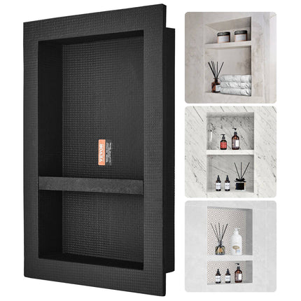 Shower Niche Ready For Tile, 16x24 In, Double Shelf, Black