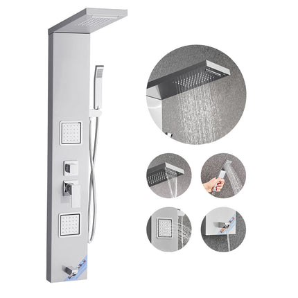 Shower Panel Tower, 53 In Stainless Steel, 5-Function