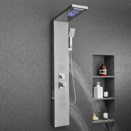 Shower Panel Tower, 53 In Stainless Steel, LED, 5-Function