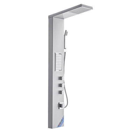 Shower Panel Tower, 53 In Stainless Steel, Rainfall, Body Jets