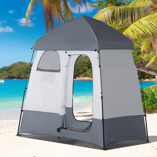 2 Person Shower Tent - Portable Privacy with 3 Doors, Gray