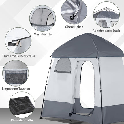2 Person Shower Tent - Portable Privacy with 3 Doors, Gray