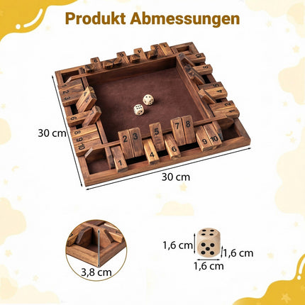 Shut The Box Game for 2-4 Players, Pine Wood, Brown