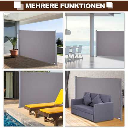Side awning in gray polyester for privacy and sun protection, 3x1.6m
