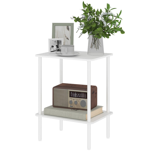2-tier white coffee table with storage for living room
