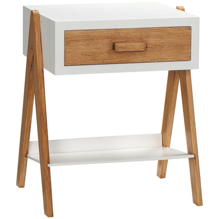 White & Natural bedside table with drawer, 45x35x54.5 cm
