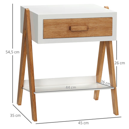 White & Natural bedside table with drawer, 45x35x54.5 cm