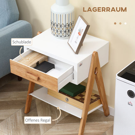 White & Natural bedside table with drawer, 45x35x54.5 cm