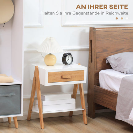 White & Natural bedside table with drawer, 45x35x54.5 cm