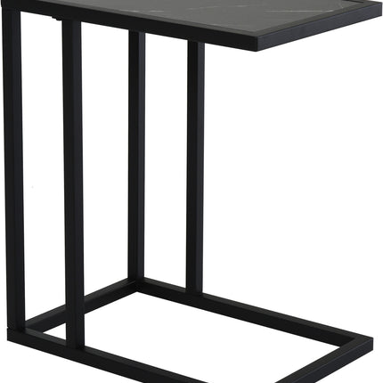 Black coffee table, marble finish, metal frame, 45x30x51.5 cm