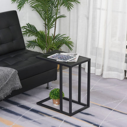Black coffee table, marble finish, metal frame, 45x30x51.5 cm