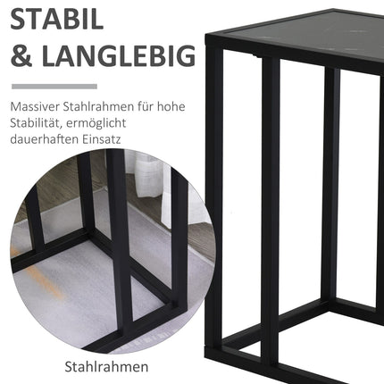 Black coffee table, marble finish, metal frame, 45x30x51.5 cm