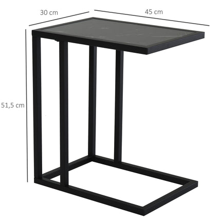 Black coffee table, marble finish, metal frame, 45x30x51.5 cm