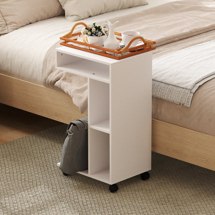 White coffee table with wheels - 4-shelf multifunctional desk