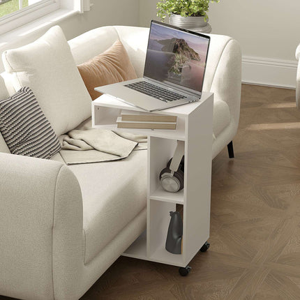 White coffee table with wheels - 4-shelf multifunctional desk