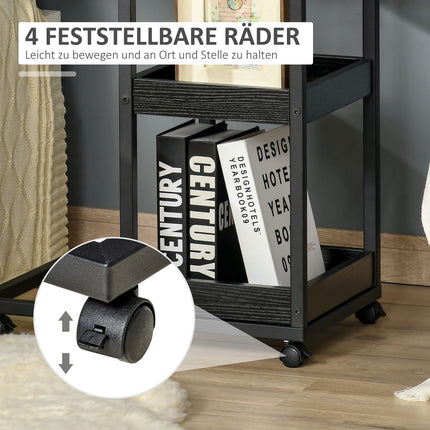 Industrial side table with wheels, dark brown, 51x33x66 cm