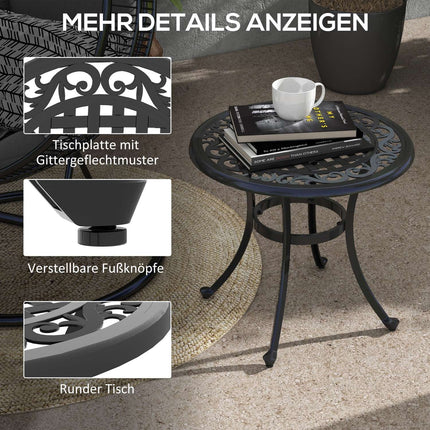 Patio table in black aluminium, 60x60x53 cm, 50 kg capacity