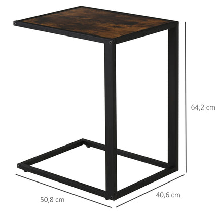 C-shaped side table, metal MDF, Rustic brown, 41x51x64 cm