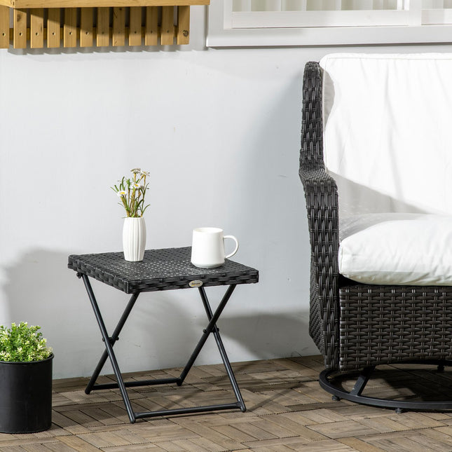 Folding side table in poly rattan - Black, 40 x 40 cm