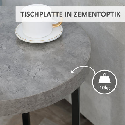 Round side table in concrete look with open shelf, gray MDF