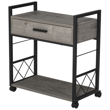 Kitchen serving trolley with wheels, box & shelf, grey