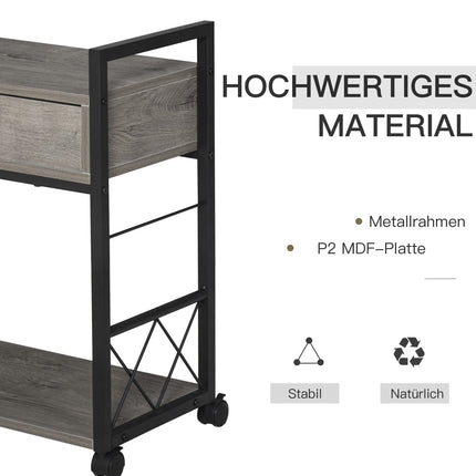 Kitchen serving trolley with wheels, box & shelf, grey
