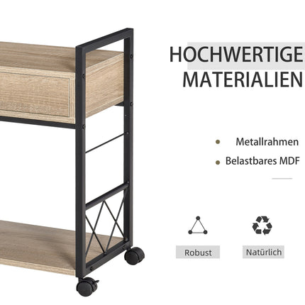 Kitchen serving trolley with wheels, drawer, shelf, 60x30x65 Cm
