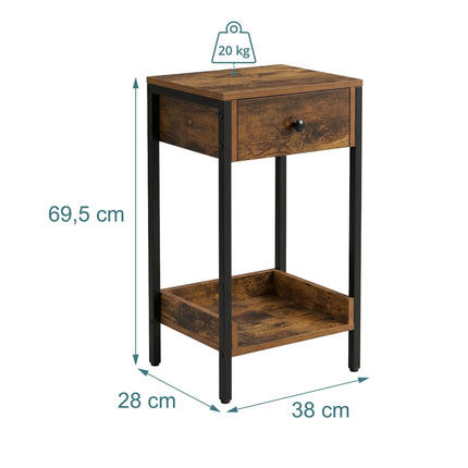 Side Table With Drawer And Shelf – Industrial Wood Effect