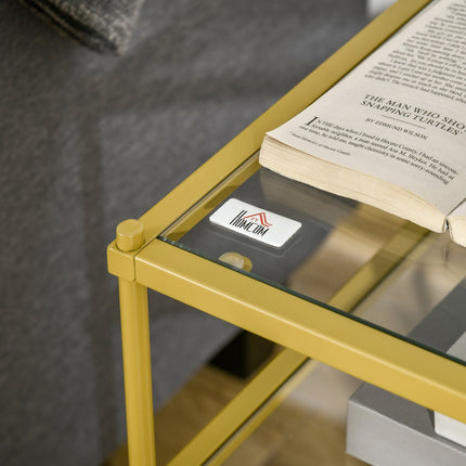 Glass side table with 3 shelves, Steel frame, Gold