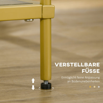 Glass side table with 3 shelves, Steel frame, Gold