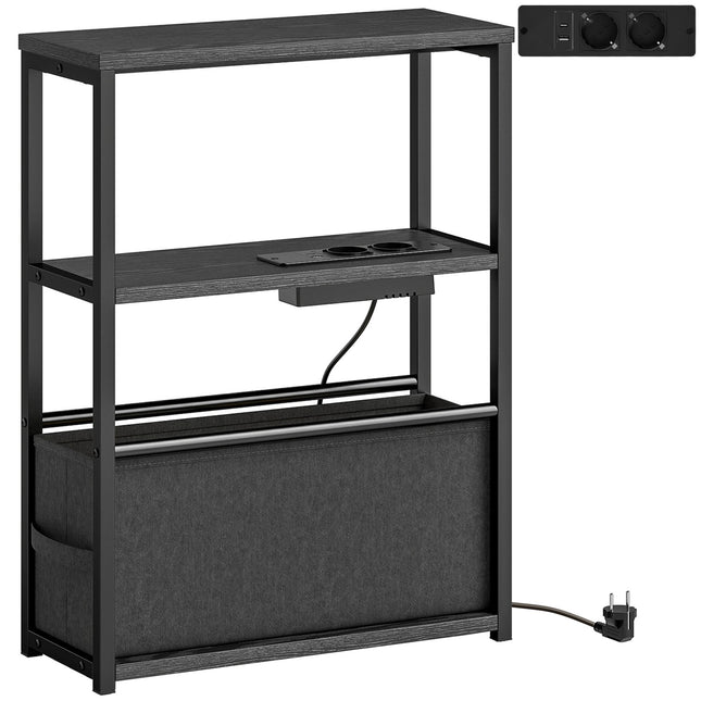 Side Table with Charging Station, Black, 45x18x60cm