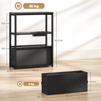 Side Table with Charging Station, Black, 45x18x60cm