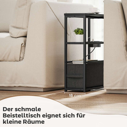 Side Table with Charging Station, Black, 45x18x60cm