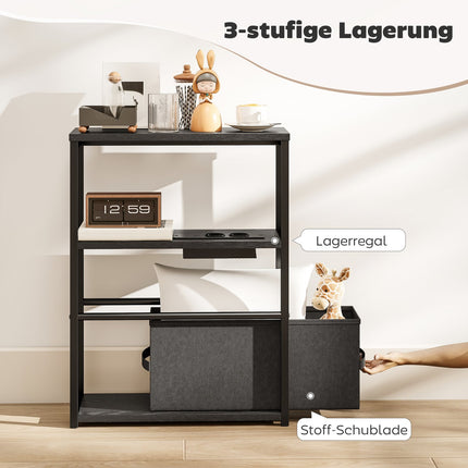 Side Table with Charging Station, Black, 45x18x60cm