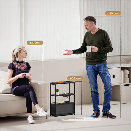 Side Table with Charging Station, Black, 45x18x60cm