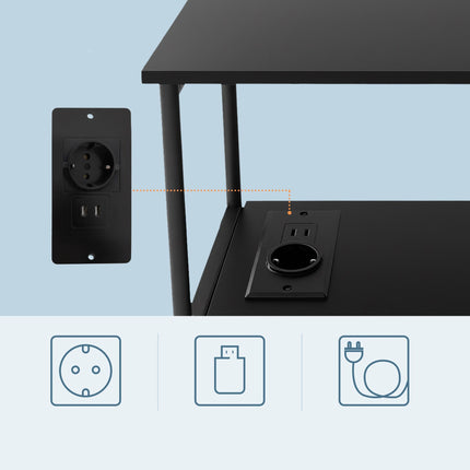 Side Table with Charging Station, USB Ports, Wood Finish
