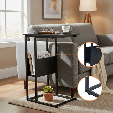 Side Table with Shelf and Compartment – Wood & Metal