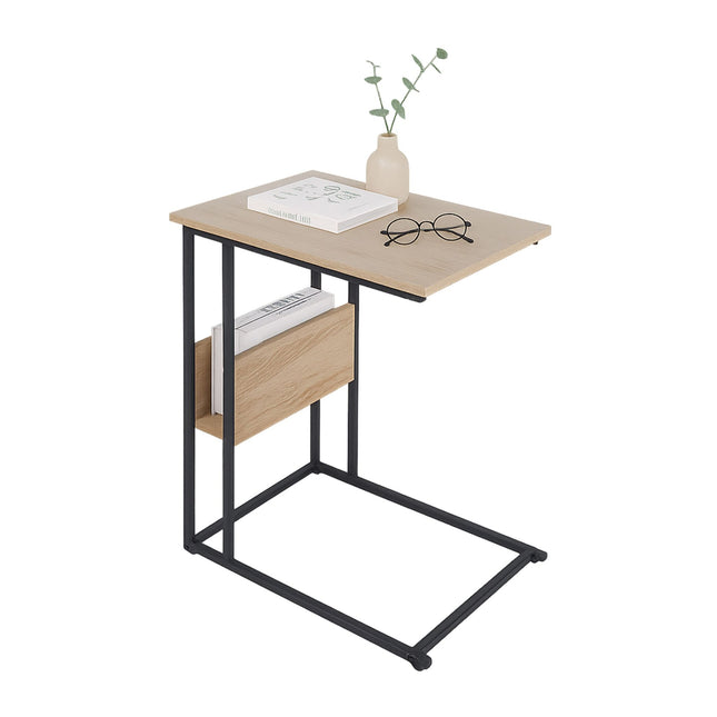 Bijzettafel met plank en compartiment - Hout en metaal