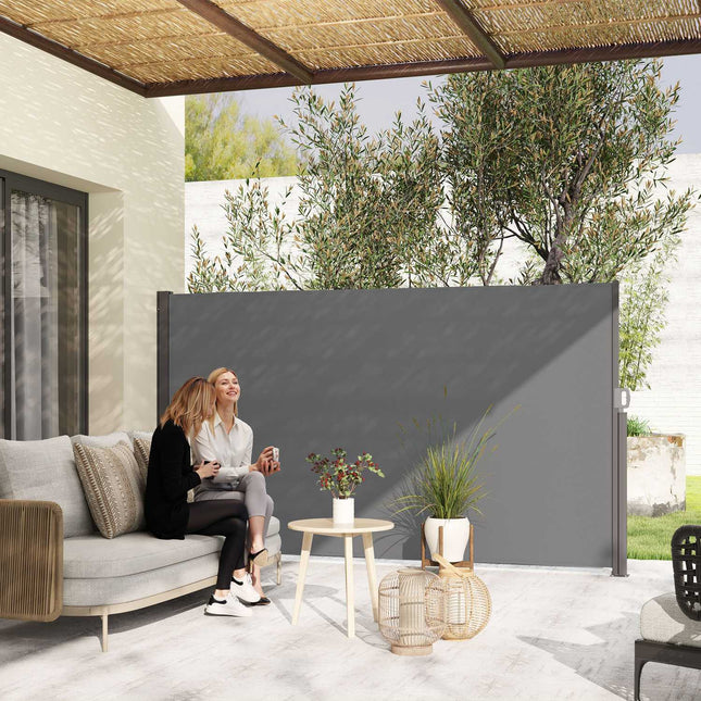 Outdoor Privacy Screen, retractable awning, dark grey, 300x180 cm