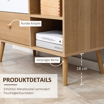 Scandinavian sideboard with 4 drawers, 2 shelves, natural wood