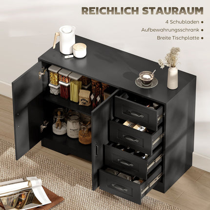Sideboard, Modern Style, 4 Drawers, 1 Cabinet, Black