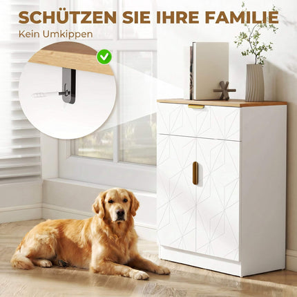 Sideboard Storage Cabinet With Drawer, Adjustable Shelf, White