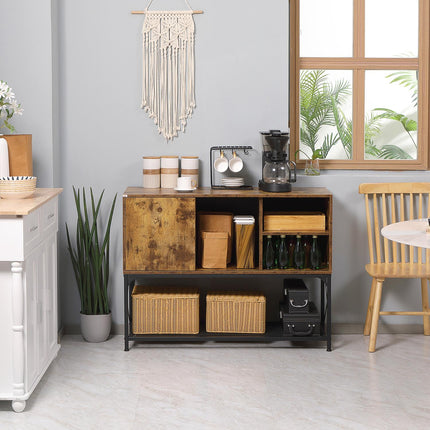 Rustic brown sideboard, 6 shelves, industrial design