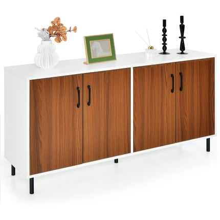 Sideboard chest of drawers with 4 doors sideboard cabinet wood 148 x 40 x 75.5 cm walnut